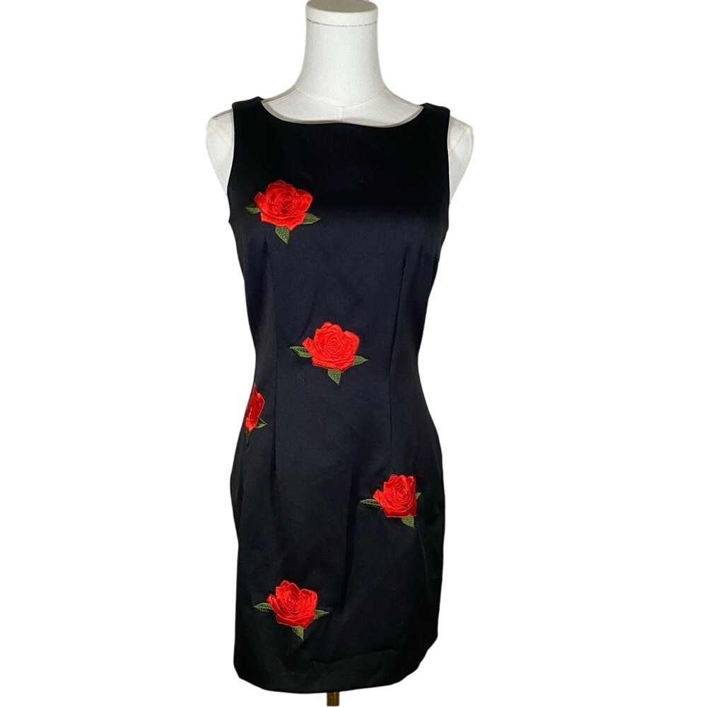 Vintage my Michelle black rose dress knee length dress size 5/6 whimsigoth goth